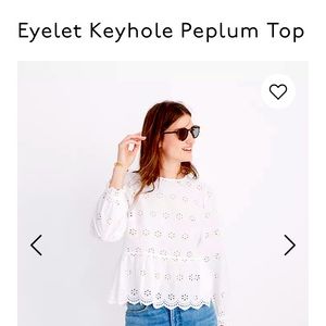 Eyelet peplum keyhole top